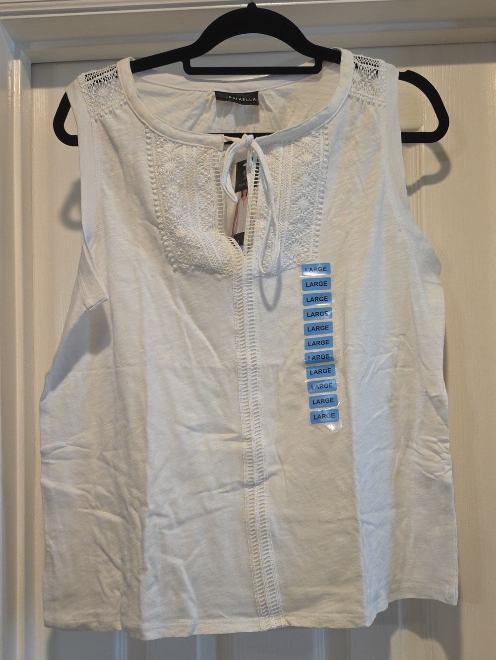 NWT-White Sleeveless Crochet-Trim Cotton Top Size Large